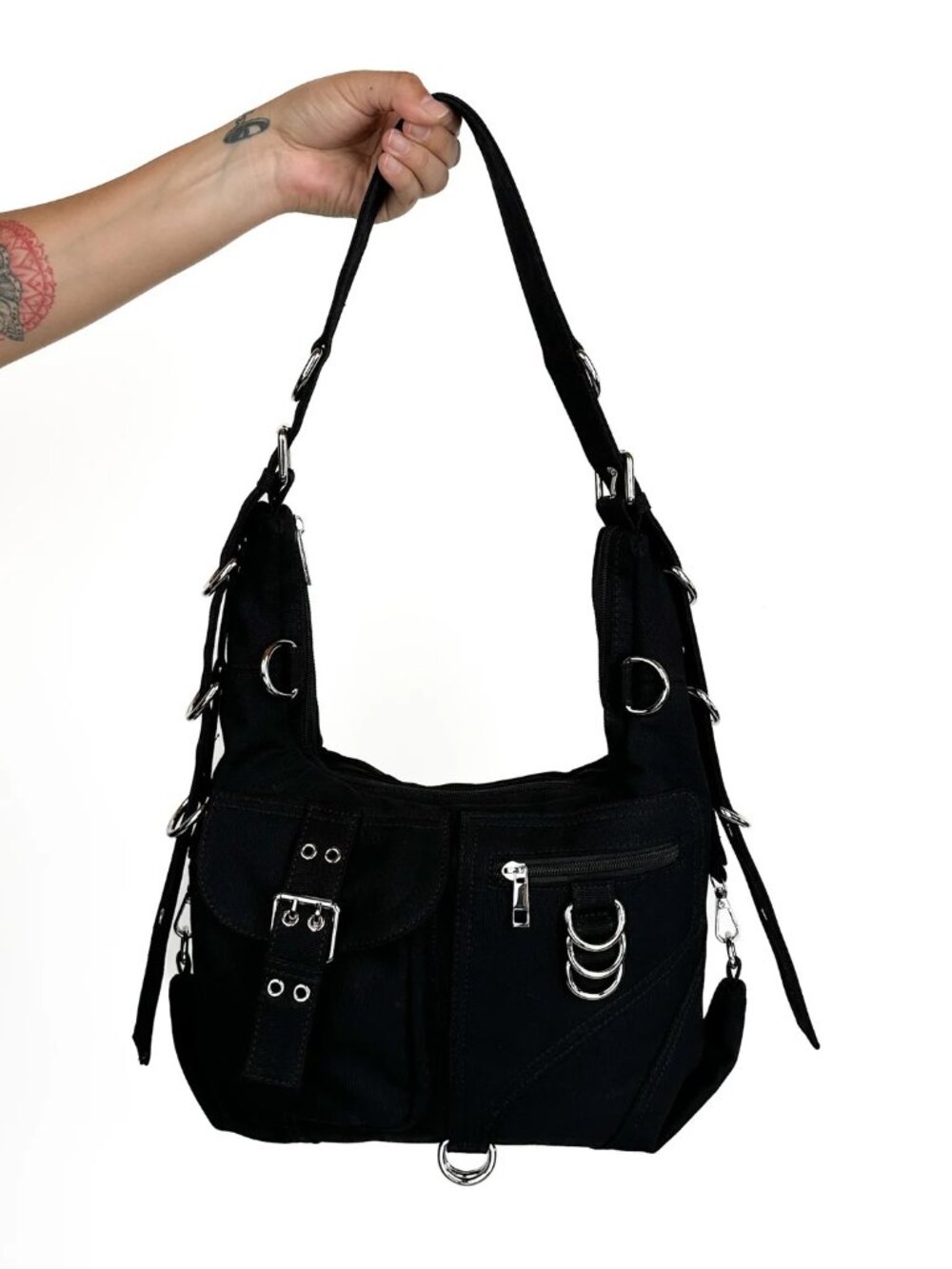 NEW !!! Wicked Misfit - Canvas D-Ring Grommet Hobo Bag